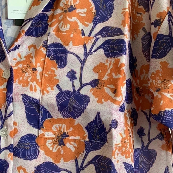NWT WHO WHAT WEAR Women's Resort Shirt - Pressed Floral - Lilac/Marigold- Size M - Picture 7 of 10